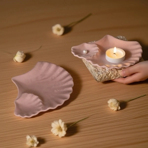 Gingko leaf and shell shaped resin mold for DIY jewelry tray in matte pink finish