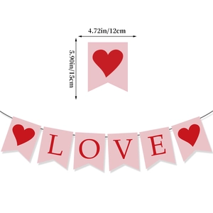 Pink heart LOVE swallowtail banner for Valentine's Day party decorations 12x15cm