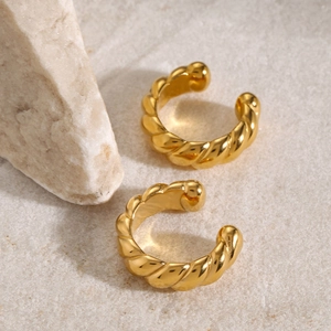 Boucles d'oreilles clips torsadées en acier inoxydable plaqué or 18k sur pierre