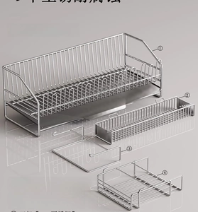 Detail view of SUS304 stainless steel kitchen rack with dish holder and cutting board stand