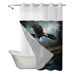 Waterproof polyester shower curtain with eagle, snowy mountain and forest print