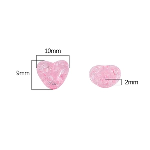 Pink heart-shaped acrylic crackle beads for DIY jewelry making, 10mm size with 2mm hole