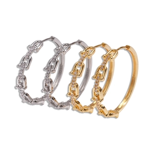 Set of 18K gold and silver plated U-shaped chain earrings with zircon inlay