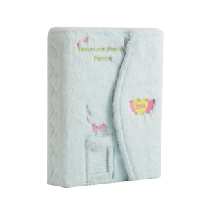 Light blue plush A5 photocard binder with sweet love embroidery and sequined pocket