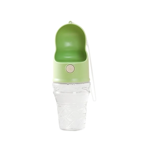 Portable pet water bottle in light green with lanyard and diamond texture for dogs