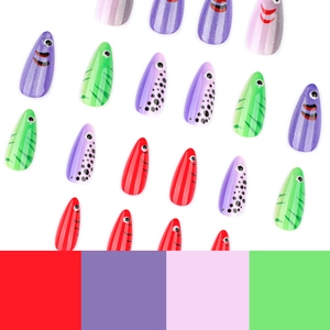 3D colorful cat eye press-on nails with creative fish eye and stripe bionic patterns