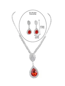 Detailed size measurement chart for rhinestone bridal necklace and earrings set