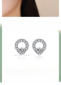 Detailed specs of 8.2mm 925 sterling silver round stud earrings with cubic zirconia