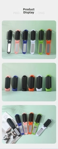 Vertical detail of foldable travel hair brush with mirror in multiple vibrant colors