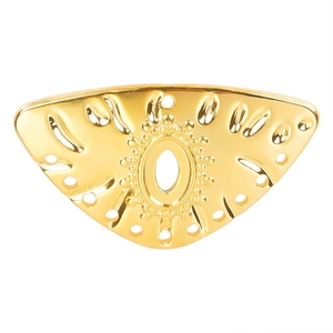 Gold stainless steel fan-shaped charm with openwork pattern and bead detailing