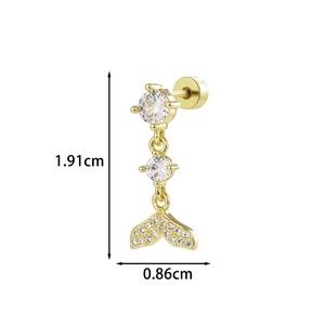 Vintage style coffee gold fishtail screw-back stud earrings with shiny zircon stones