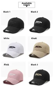Collage of baseball caps in six colors showing Sunrise Sunset embroidery and fine fabric