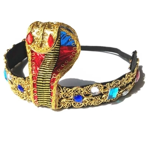 Golden Egyptian Cleopatra snake headpiece with red and blue gems for Halloween costumes