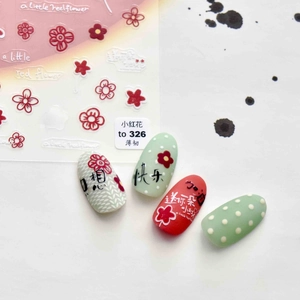 Nail Art Stickers 5D Embossed Thin Flexible Self Adhesive Little Red Flower Floral Cartoon Japanese Style For Women