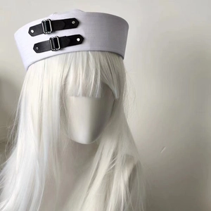 Chic white sailor hat with black leather straps and metal buckles for summer sun protection