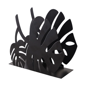 Nordic black matte metal monstera leaf napkin holder and tabletop storage organizer