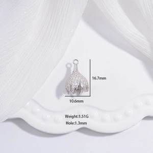 S925 Silber Hohlkrone Quastenkappe mit Zirkonia-Pflaster, Schmuckzubehör DIY Perlenkappe