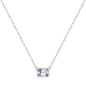 Elegant S925 sterling silver necklace featuring a sparkling rectangular cut stone pendant