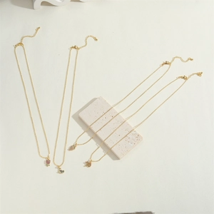 Set of four 14K gold plated necklaces with colorful zircon heart and fruit pendants