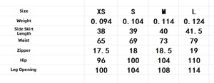 Detailed size guide for bohemian wrap skirt including waist, hip and length measurements