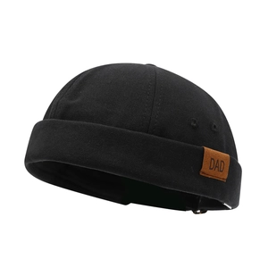Bonnet docker noir en toile avec écusson en cuir DAD rétro et œillets d'aération