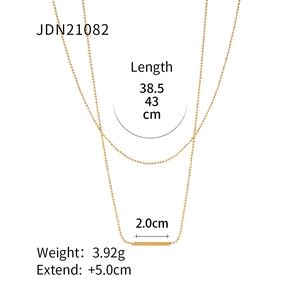 Classic double layer T-bar stick pendant necklace in 18K gold plated stainless steel
