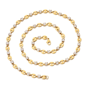 Elegant 18K gold-plated stainless steel coffee bean link necklace with cubic zirconia