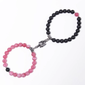 Couples Magnetic Attraction Handshaking Bracelet Natural Stone Rose Quartz Obsidian Beaded Romantic Jewelry For Lovers Friends