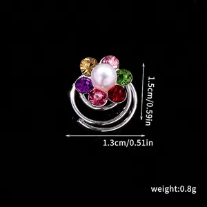 Close-up showing dimensions of the rhinestone butterfly and pearl hair twist pins