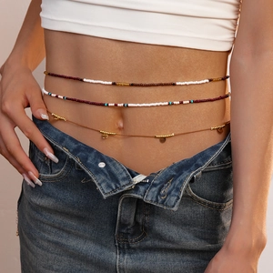 3-piece bohemian waist chain set with glass beads and gold coin charms for women