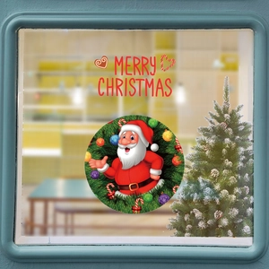 Christmas Santa Claus wreath wall sticker with Merry Christmas text on glass window
