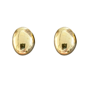 Polished gold plated oval stud earrings with a minimalist geometric high-shine finish