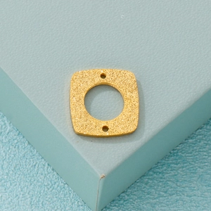 Golden frosted square pendant with central circle hole for DIY jewelry making