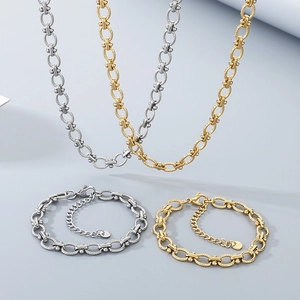 Stainless Steel Jewelry Necklace And Bracelet Textured Oval Link Twisted Rope Chain Fashion Minimalist Unisex Accessary