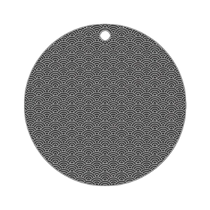 Dark gray silicone trivet with Seigaiha wave pattern and hanging hole for kitchen