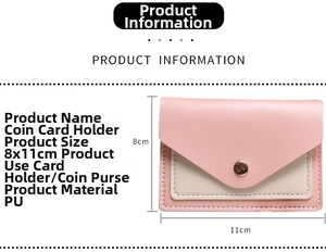 Pink and beige PU leather mini wallet size 8x11cm with gold snap button detail