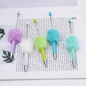 Creative beaded ballpoint pens with colorful soft faux fur pompoms and metal nibs