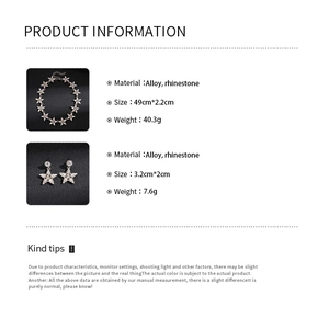 Specifiche dettagliate su dimensioni e materiali per set collana e orecchini con stelle