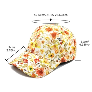 Women floral print baseball cap in orange and white with adjustable strap for sun protection
