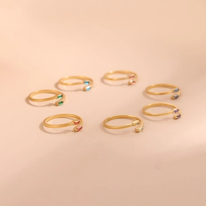 Gold stainless steel rings with rectangle cubic zirconia birthstones in various colors