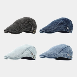 Casquette Plate En Jean Rétro Coton Lavé Chapeau Ivy Avec Boucle Métallique Réglable Pour Hommes Femmes Protection Solaire