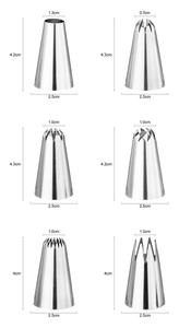 Detailed size specifications for 25mm large stainless steel cake icing piping nozzles