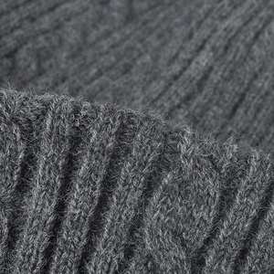 Winter double-layer thickened knit beanie hat in charcoal grey ribbed wool blend
