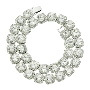 Detail shot of men's iced out cuban chain with square crystals and pave setting