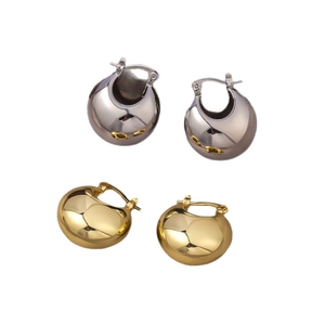 Polished chunky hoop earrings in gold and gunmetal finish for a minimalist chic style