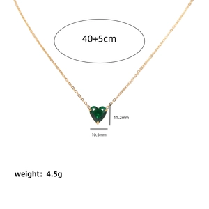 Gold stainless steel heart necklace with green birthstone showing detailed dimensions
