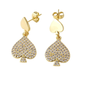 Elegant gold-plated spade heart drop earrings with white zircon stones for women