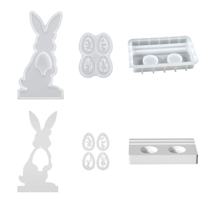DIY Easter bunny and hollow egg silicone mold set with rectangle base for crafts