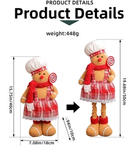 Gingerbread doll detail showing telescopic leg adjustment from 40cm to 50cm height