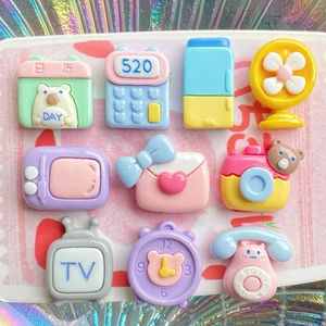 Colorful 10-piece cartoon resin charms set including mini calendar and camera for DIY crafts